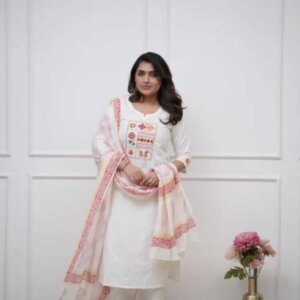 NoorCotton β Embroidered Kurta Pant Set with Handloom Dupatta