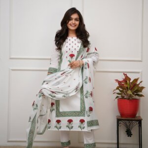 Foil Print Elegance β Cotton Suit Set with Zari Motif Handwork