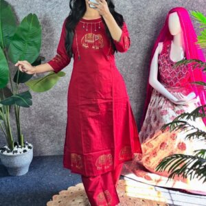 Red Jaipuri Cotton Handblock Kurta Set