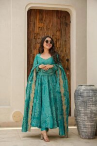 Cotton Bandhani Embroidered Anarkali Dupatta Set