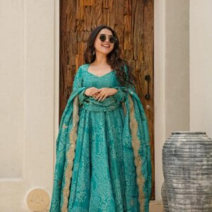 Cotton Bandhani Embroidered Anarkali Dupatta Set