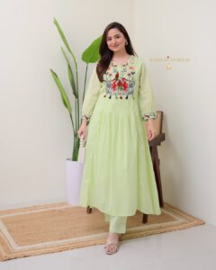Elegant Heavy Cotton Embroidered Kurti Set