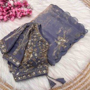 Celebrity Glow β Fandy Satin Saree with Khatli Brits Work