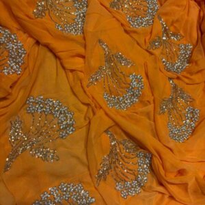 HV DESIGNER HALF PURE CHIFFON SAREE WITH HANDWORK BLOUSE