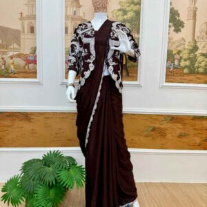 Indo-Western Ready-to-Wear Chinon Drape Saree with Heavy Embroidered Koti & Stitched Blouse