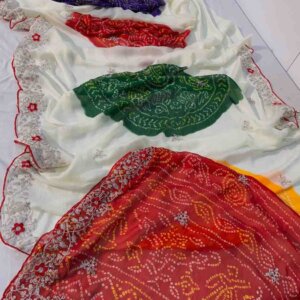 Premium Chinon Moss Bandhani Print Saree with Pita Work & Raw Silk Blouse | New Exclusive Arrival