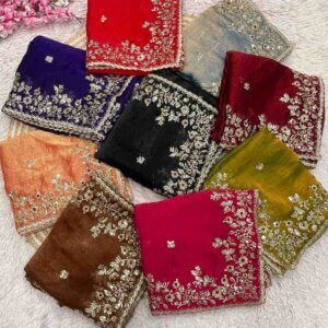 β¨ Premium Fendy Chiffon Two-Tone Designer Saree with Sequence Coding Embroidery β¨